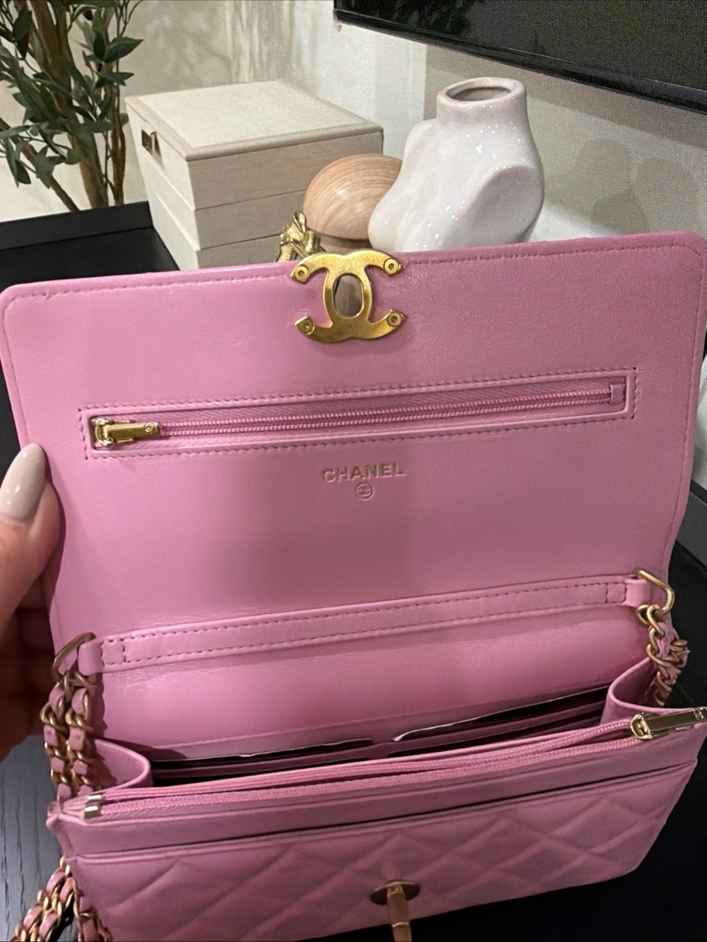 CHANEL Pink Quilted Mini Wallet on Chain with Gold CC - Picture 7 of 13